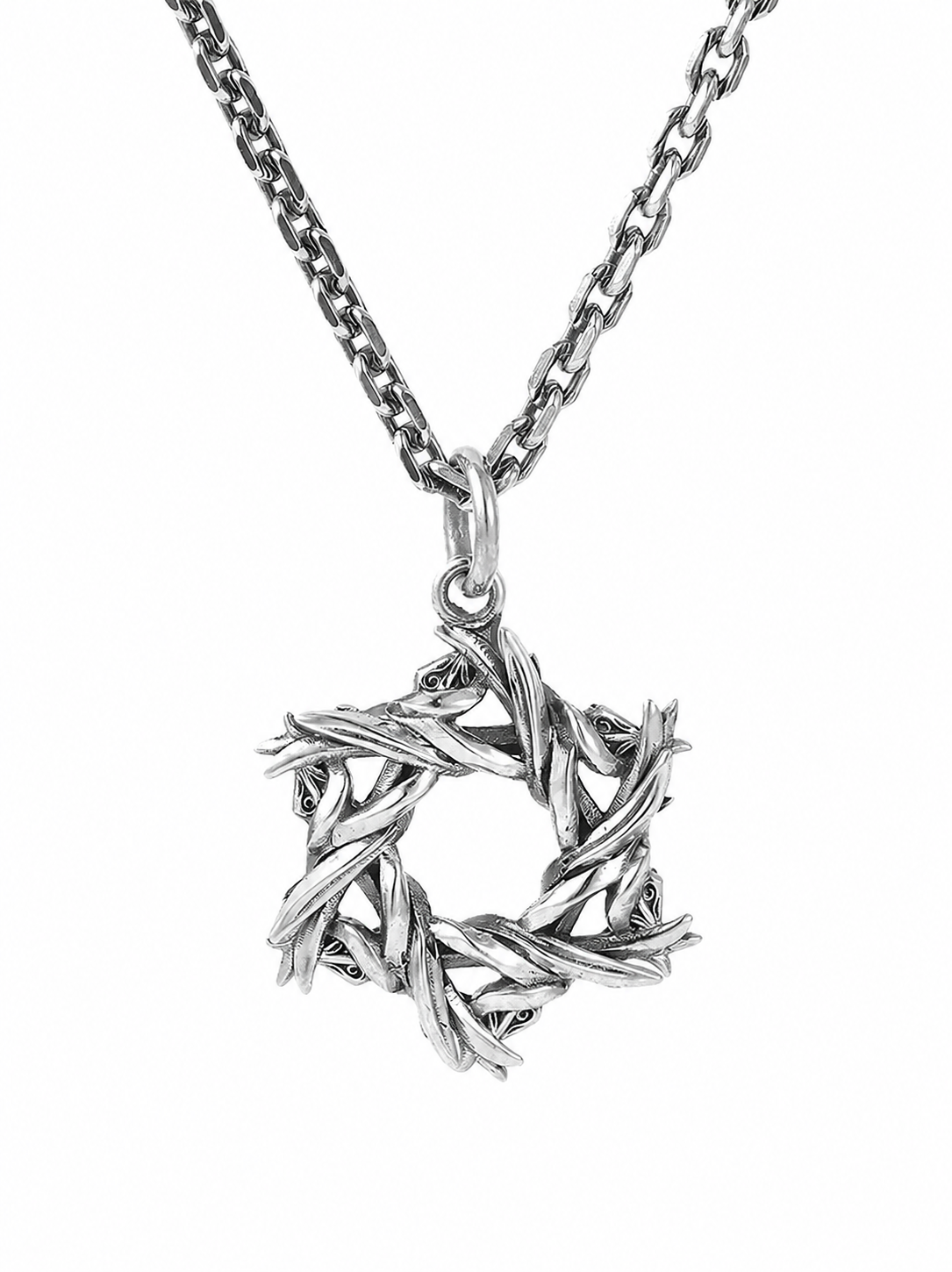 Thorn wrapped hexagram sterling silver biker pendant with chain