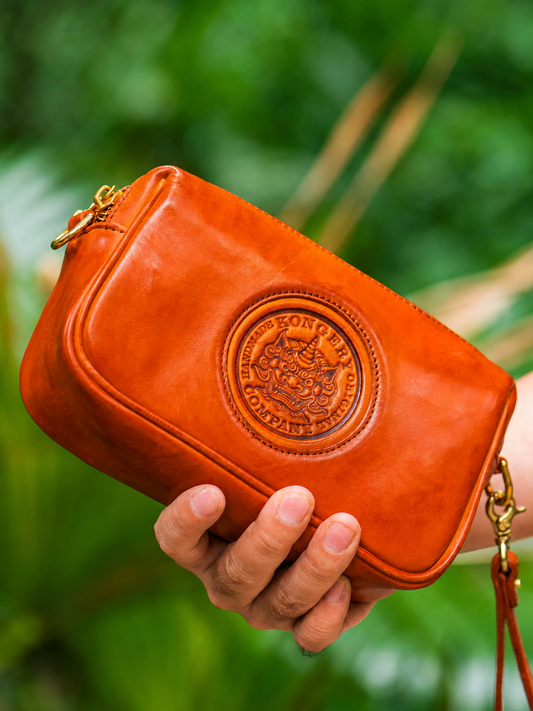red-brown Tianlu full-grain leather biker clutch wallet