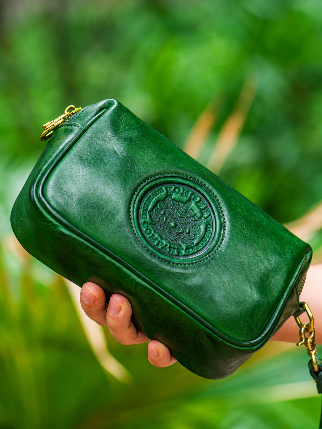 emerald green Tianlu full-grain leather biker clutch wallet