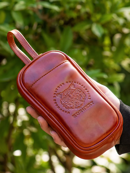 vintage brown embossed tiger full-grain leather biker wristlet wallet
