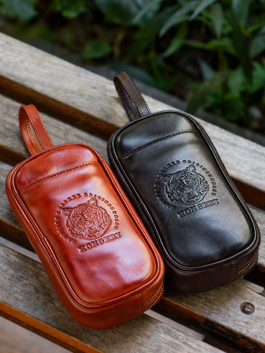 vintage brown and dark coffee tiger leather biker wristlet wallets