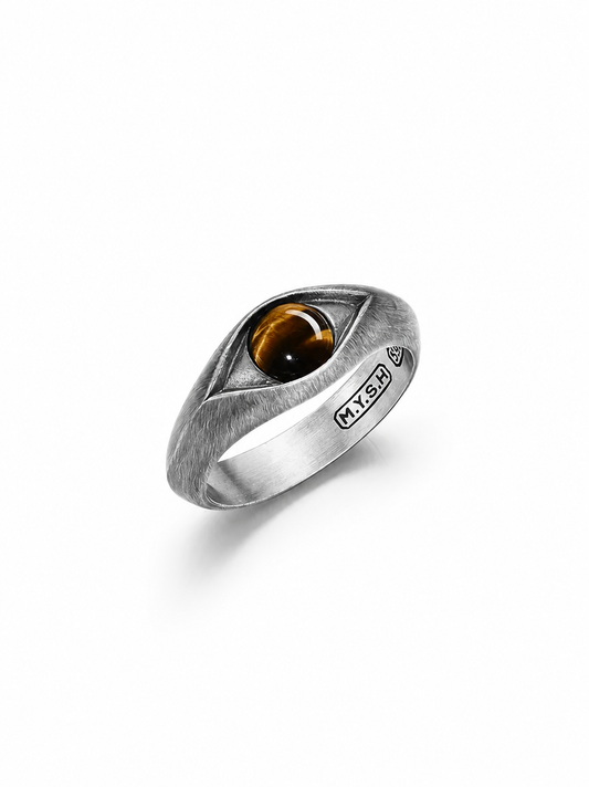 Tiger Eye Evil Eye Sterling Silver Ring - product view