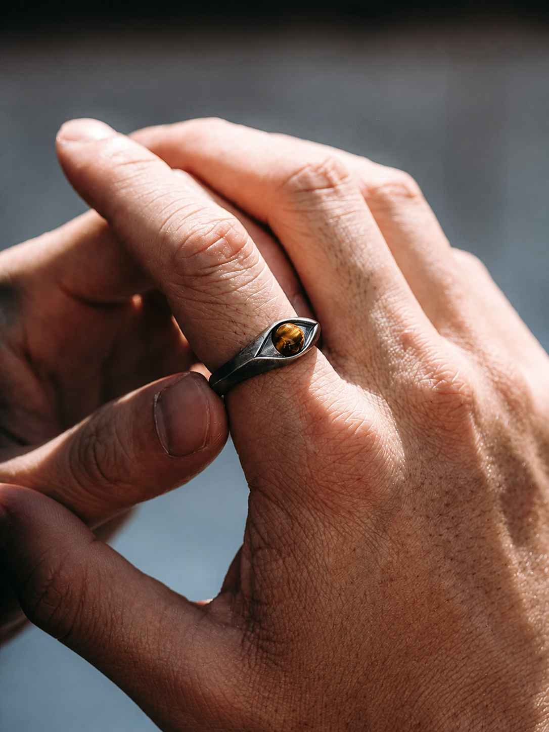 Tiger Eye Evil Eye Sterling Silver Ring - product view 2