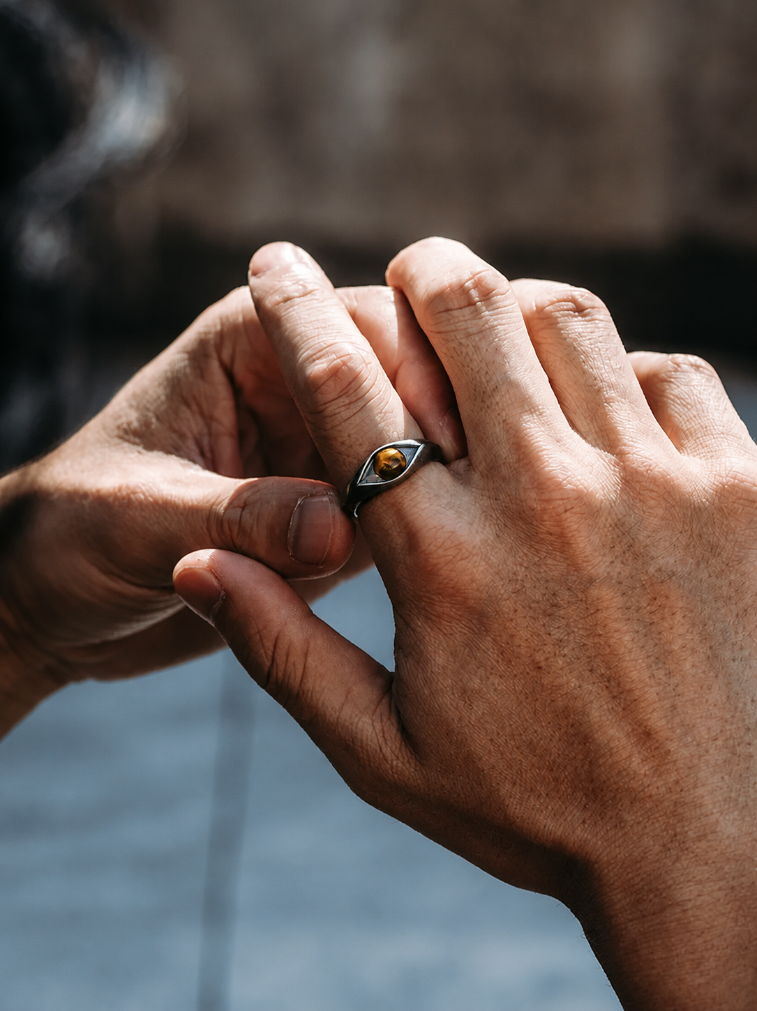 Tiger Eye Evil Eye Sterling Silver Ring - product view 4