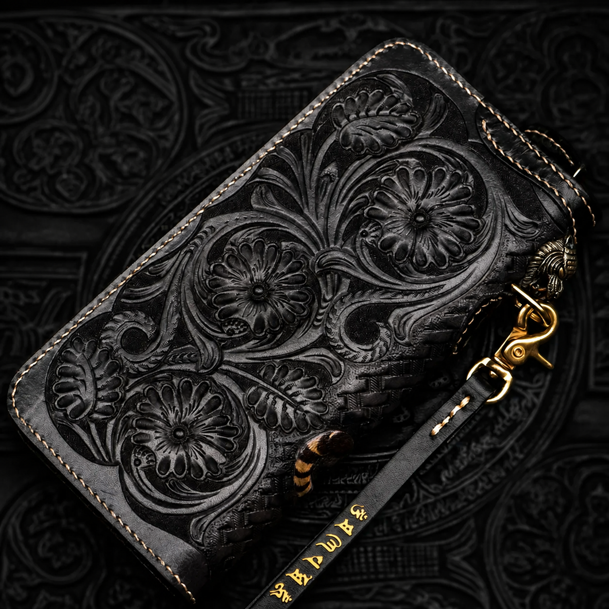 hand-carved tiger leather biker wallet tiger leather biker wallet 2