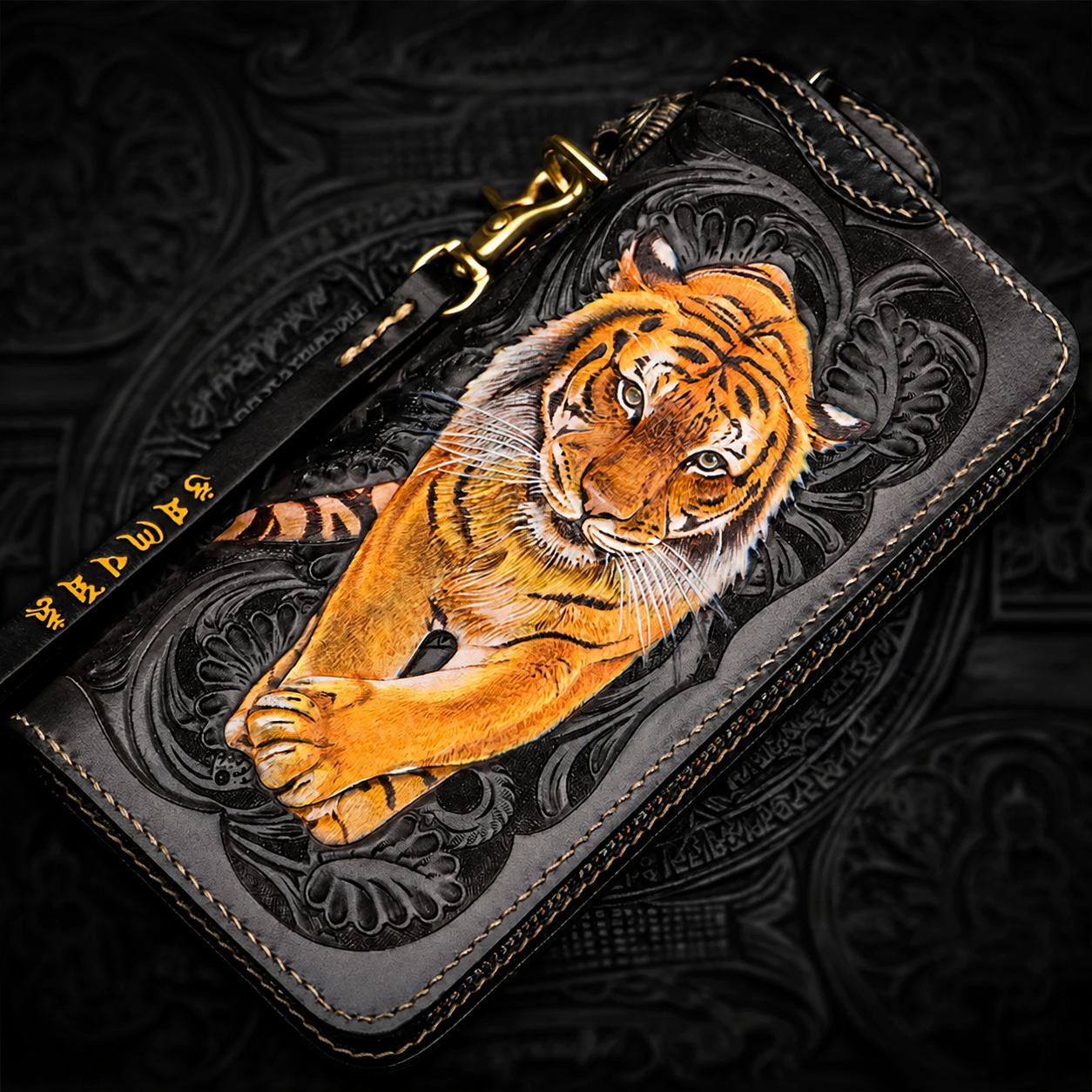 hand-carved tiger leather biker wallet tiger leather biker wallet 4