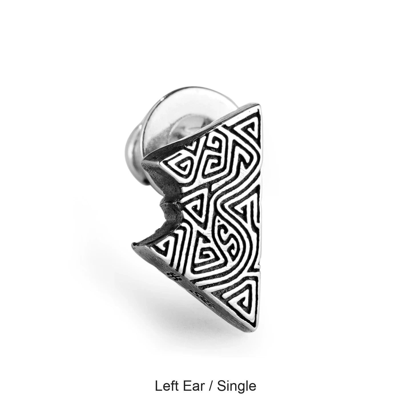 Left ear single triangle sterling silver biker earring