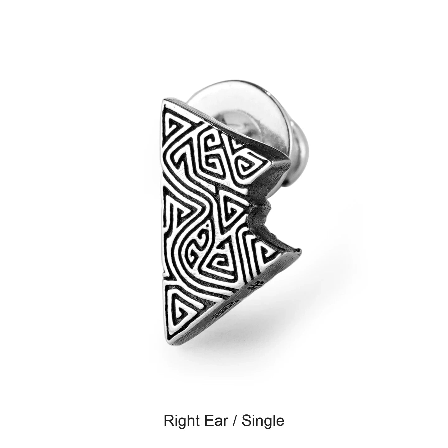 Right ear single triangle sterling silver biker earring