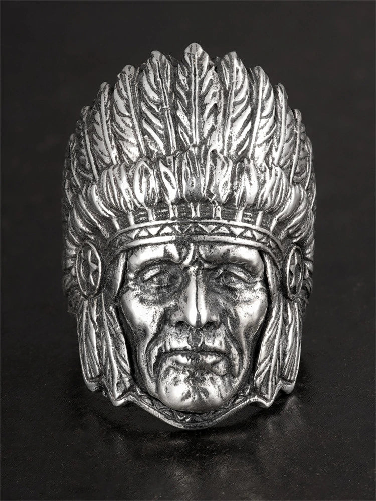 Tribal Chief 925 Sterling Silver Biker Ring - view 1