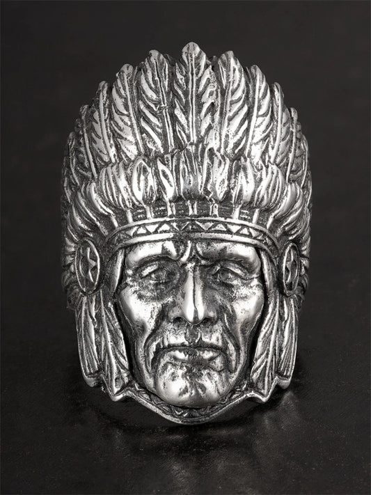 Tribal Chief 925 Sterling Silver Biker Ring - view 1