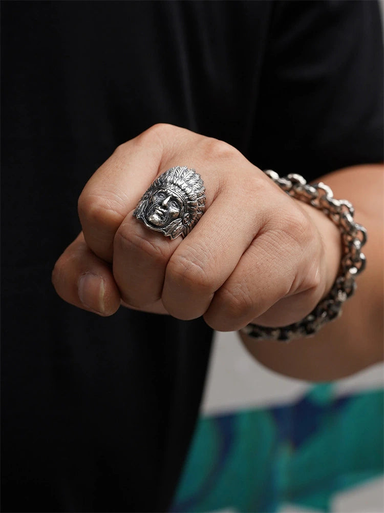 Tribal Chief 925 Sterling Silver Biker Ring - view 3
