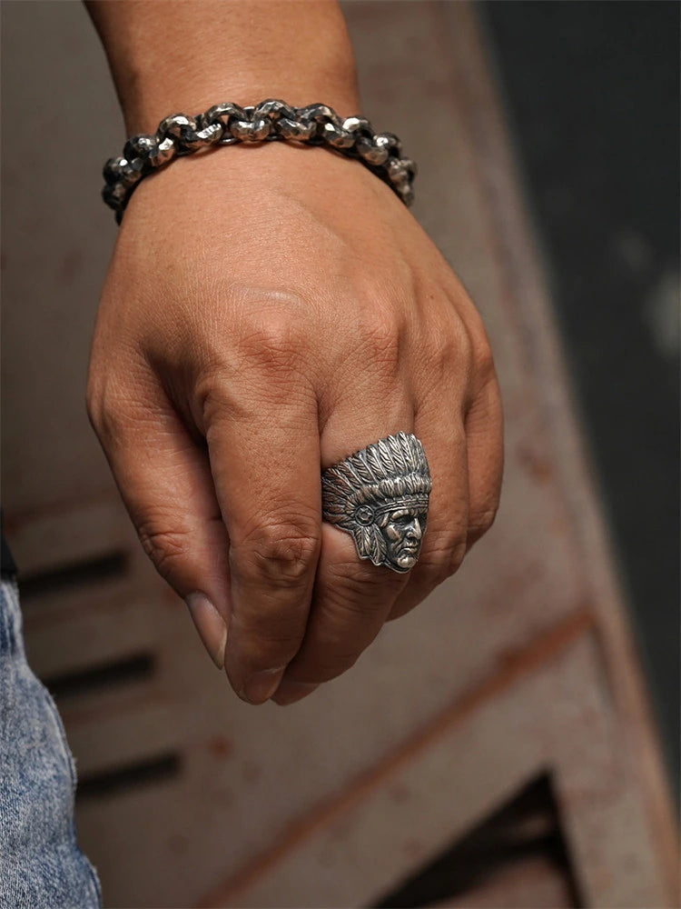 Tribal Chief 925 Sterling Silver Biker Ring - view 4