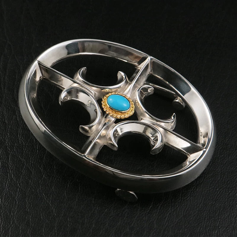 Turquoise Cross Sterling Silver Biker Belt Buckle 2 product angle