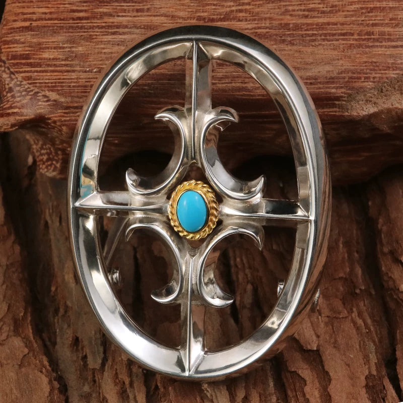 Turquoise Cross Sterling Silver Biker Belt Buckle 3 product angle