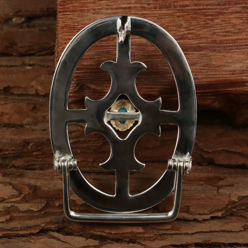 Turquoise Cross Sterling Silver Biker Belt Buckle 5 detail view
