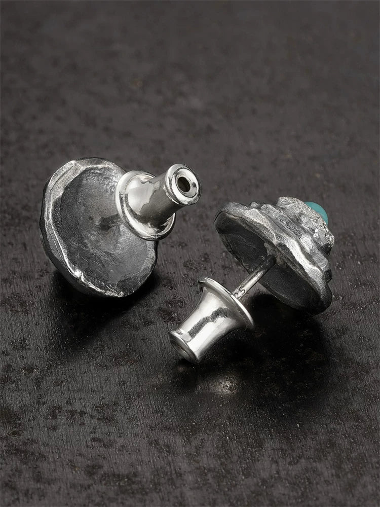 Natural Turquoise Sterling Silver Biker Stud Earring detail view 2