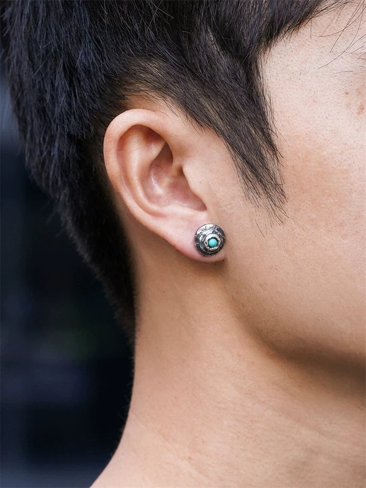 Natural Turquoise Sterling Silver Biker Stud Earring detail view 4
