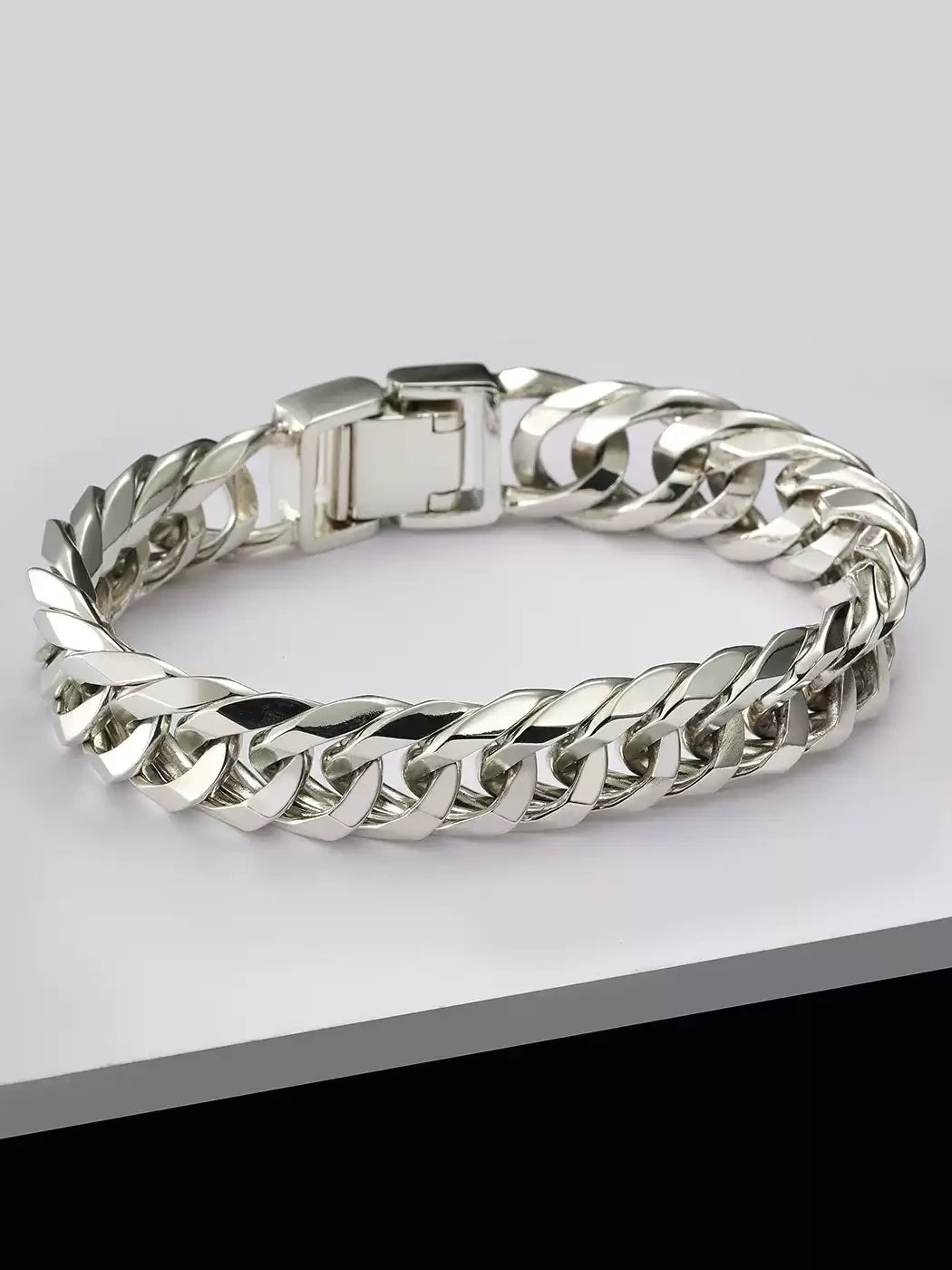polished 925 sterling silver twelve cut curb chain bracelet