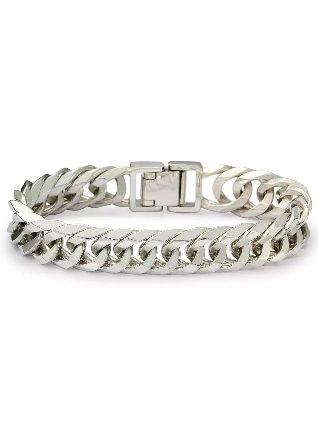 twelve cut silver curb bracelet profile on white background
