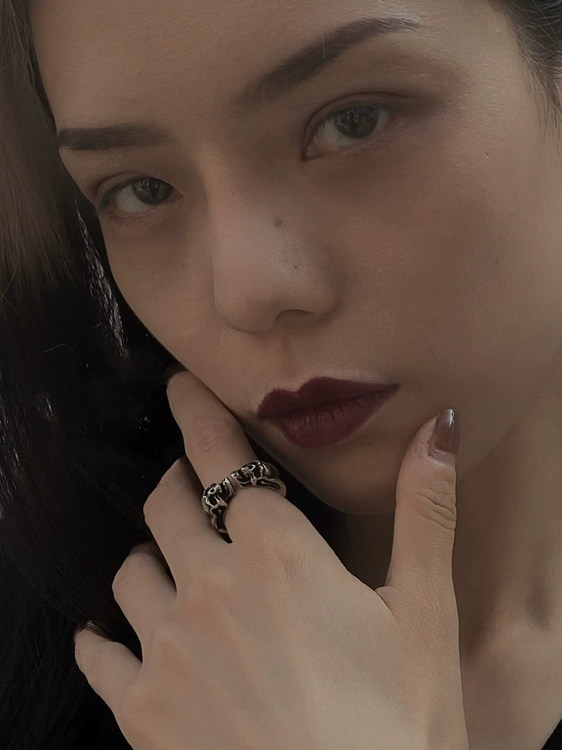 Twin Skull 925 Sterling Silver Open Biker Ring — view 3