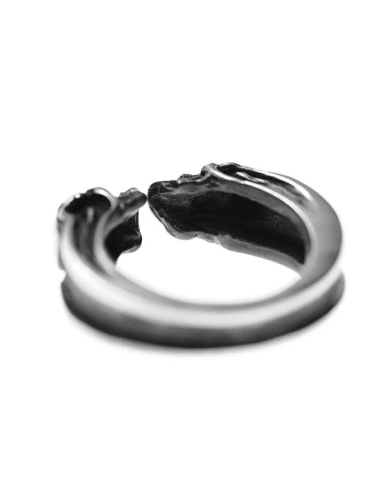 Twin Skull 925 Sterling Silver Open Biker Ring — view 4
