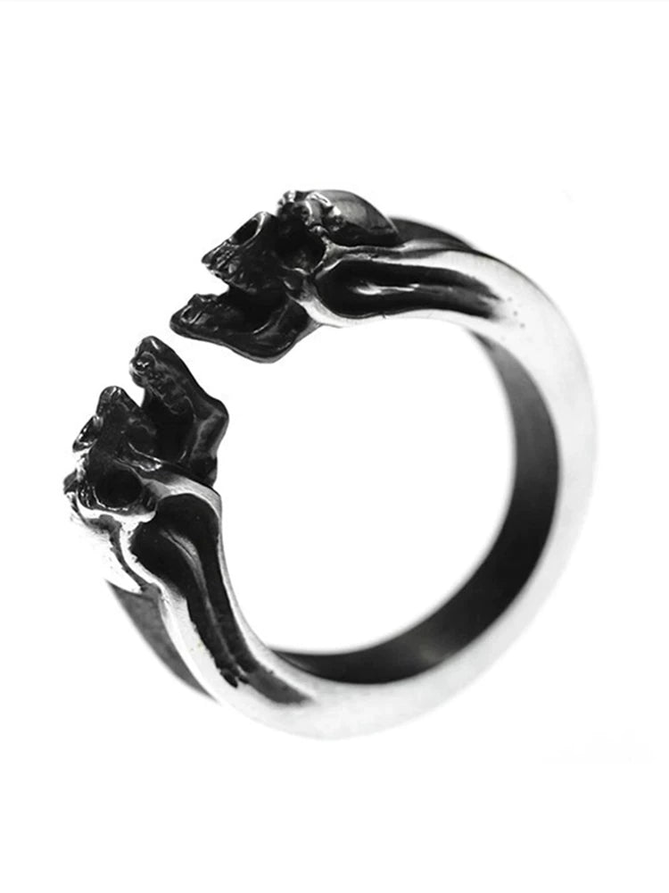 Twin Skull 925 Sterling Silver Open Biker Ring — view 5