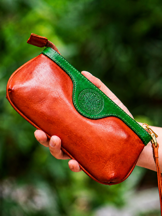 red-green two-tone cowhide dragon biker clutch wallet