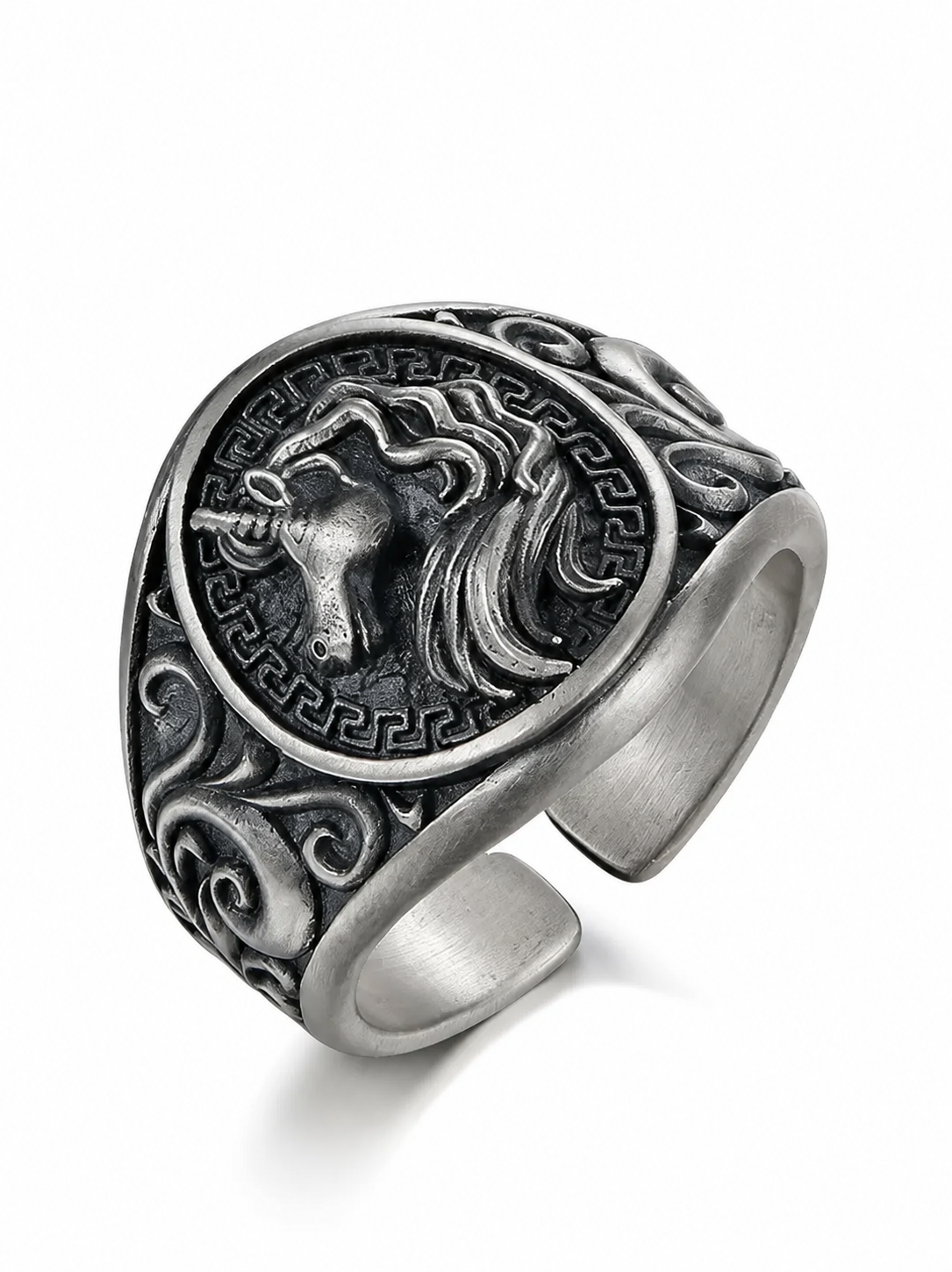 Unicorn Sterling Silver Biker Ring - product view