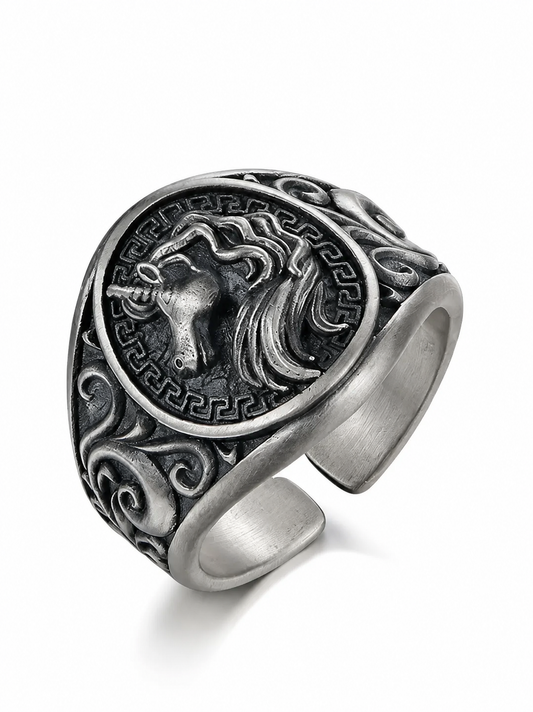 Unicorn Sterling Silver Biker Ring - product view