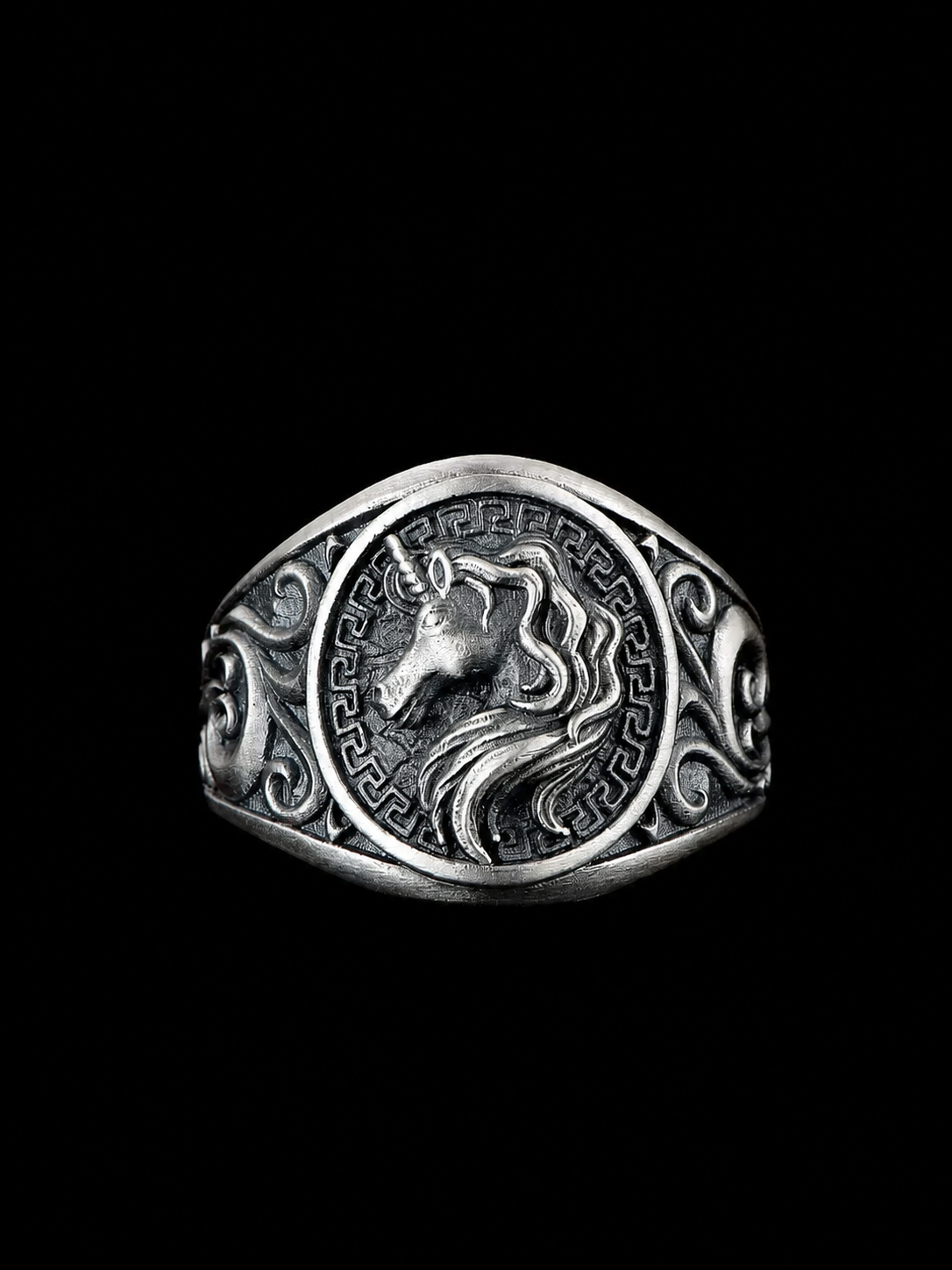 Unicorn Sterling Silver Biker Ring - product view 2