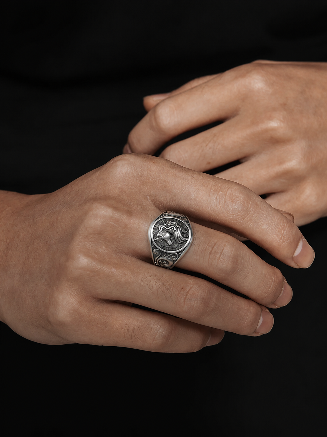 Unicorn Sterling Silver Biker Ring - product view 4