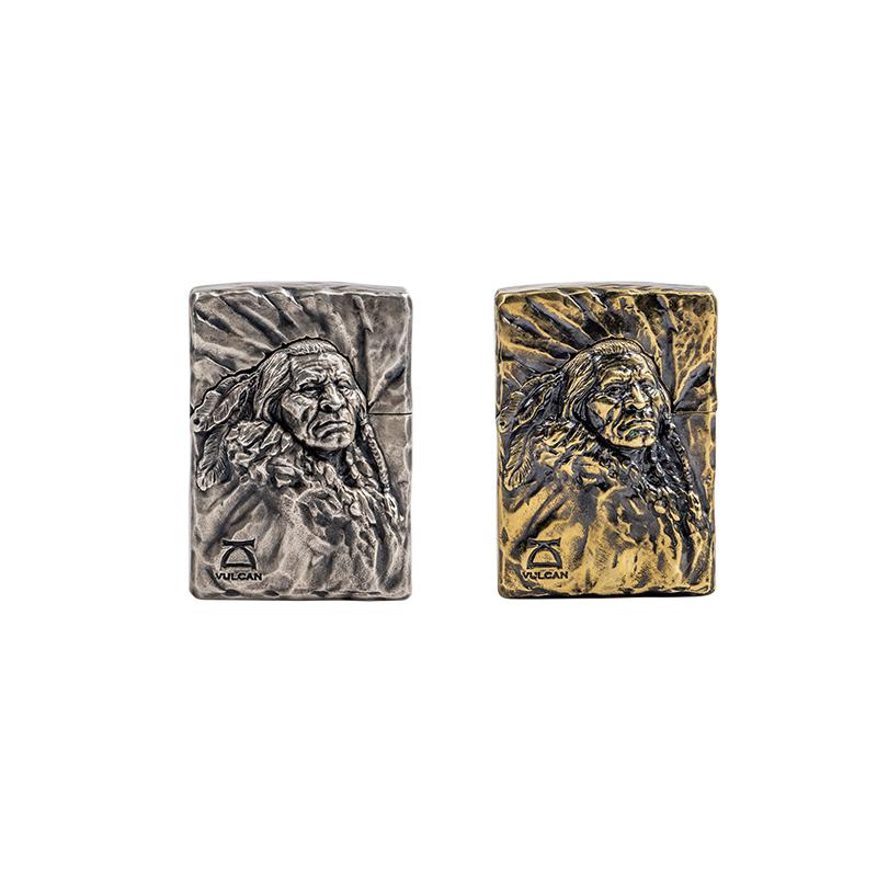 upward-looking chief hand-carved biker lighter case product view