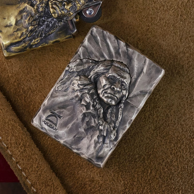 Upward-Looking Chief Hand-Carved Biker Lighter Case 3 detail view
