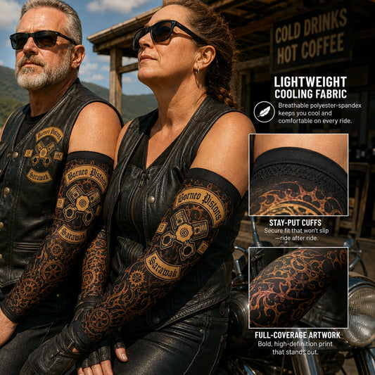Lightweight cooling polyester-spandex motorcycle club arm sleeve