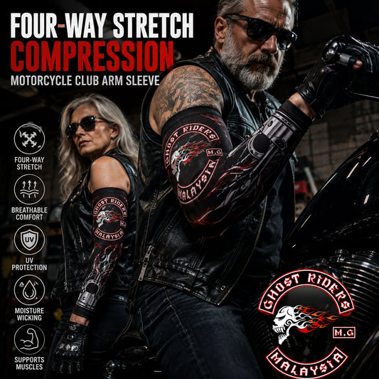Four-way stretch compression fabric motorcycle club arm sleeve