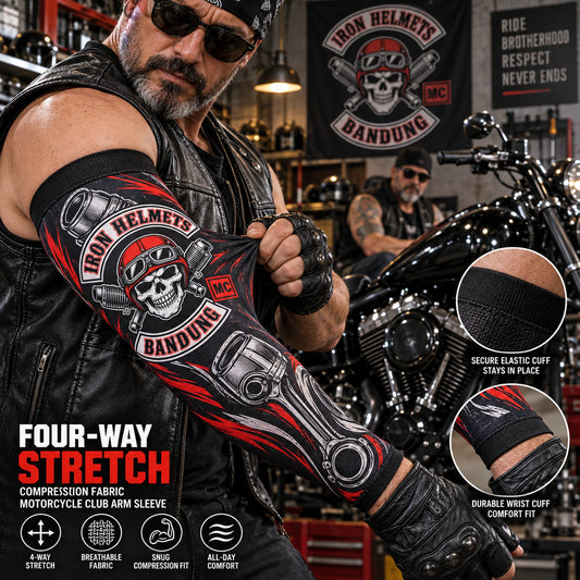 Four-way stretch compression fabric motorcycle club arm sleeve