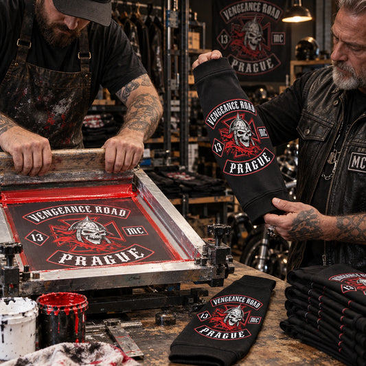 Screen-printing process for a custom motorcycle club arm sleeve