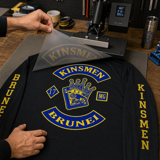 Detailed multicolor motorcycle club artwork applied to a long-sleeve shirt using DTF printing.