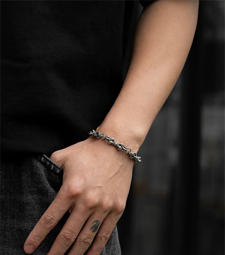 Vajra Sterling Silver Biker Bracelet – design view 1