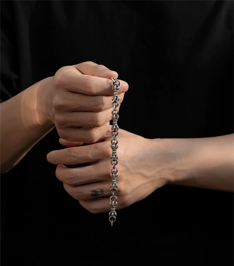 Vajra Sterling Silver Biker Bracelet – design view 2