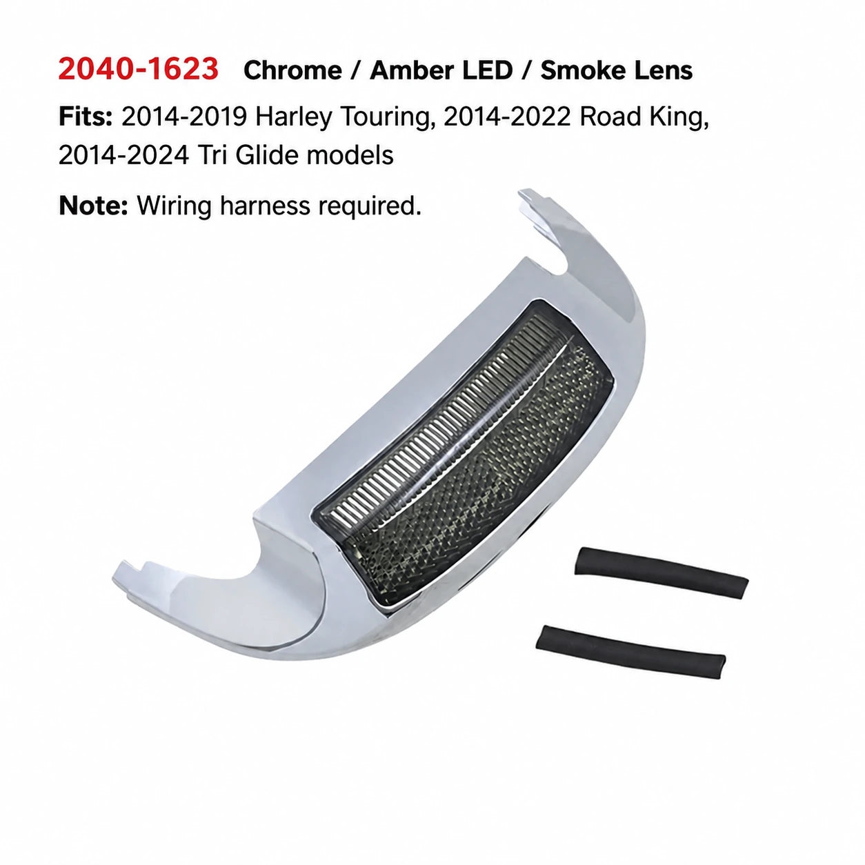 2040-1623 chrome amber LED smoke lens Harley front fender light