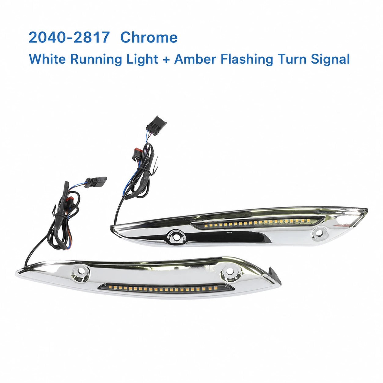 2040-2817 chrome LED windshield trim with white running light and amber flashing turn signal