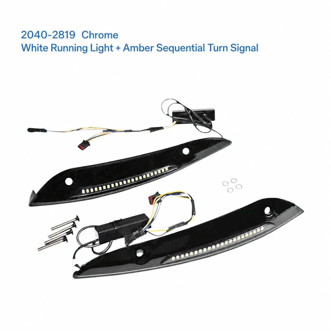 2040-2819 chrome option LED windshield trim with white running light and amber sequential turn signal
