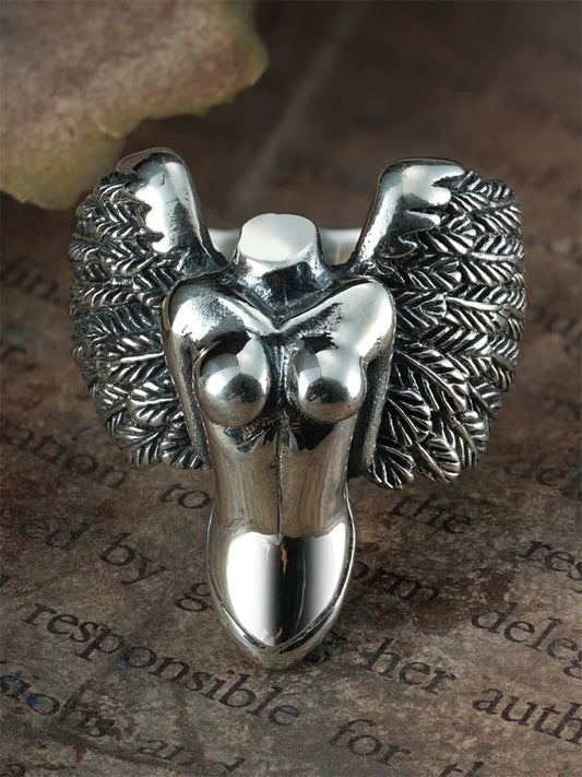 Winged Victory Angel 925 Sterling Silver Biker Ring product view 1