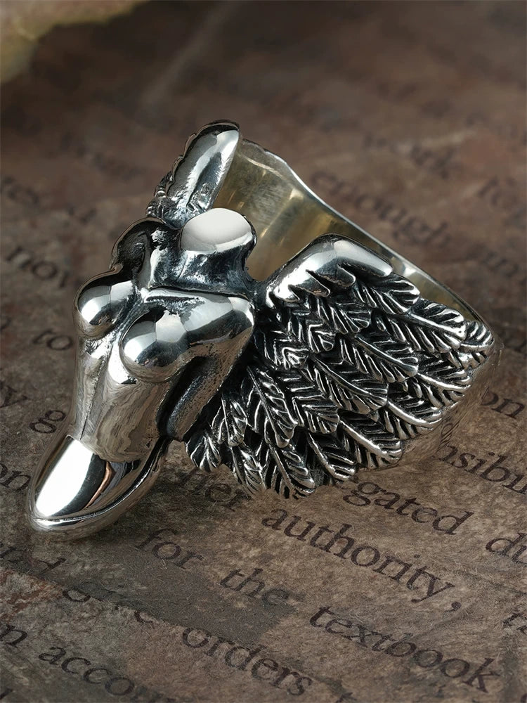 Winged Victory Angel 925 Sterling Silver Biker Ring product view 2