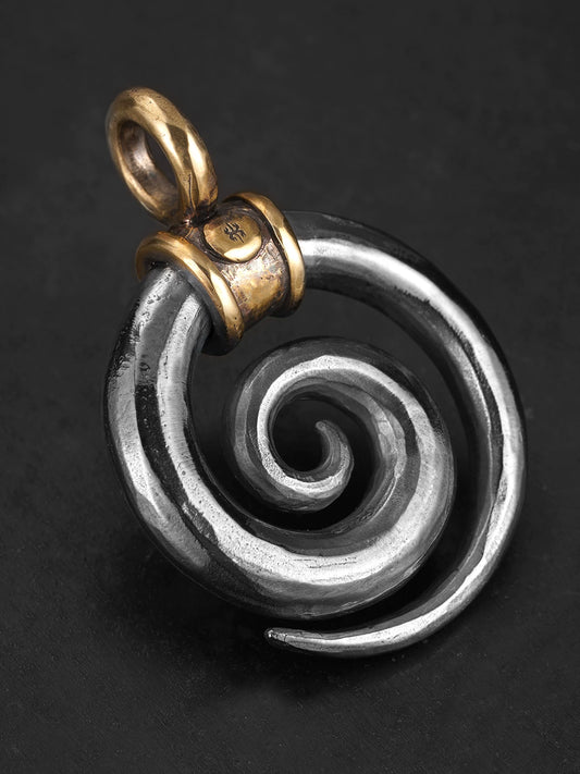 Detail view of Viking spiral totem sterling silver biker pendant