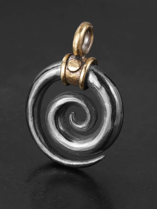 Front view of handcrafted Viking spiral sterling silver pendant