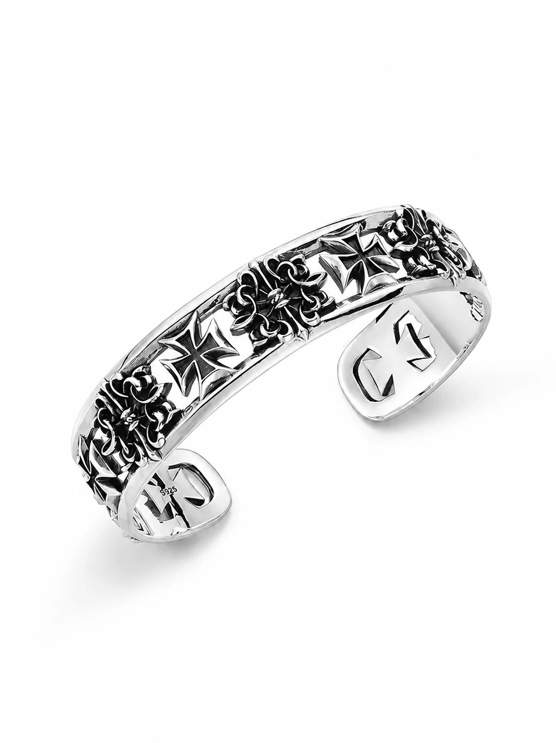 Vintage Cross Sterling Silver Biker Cuff Bracelet – product view