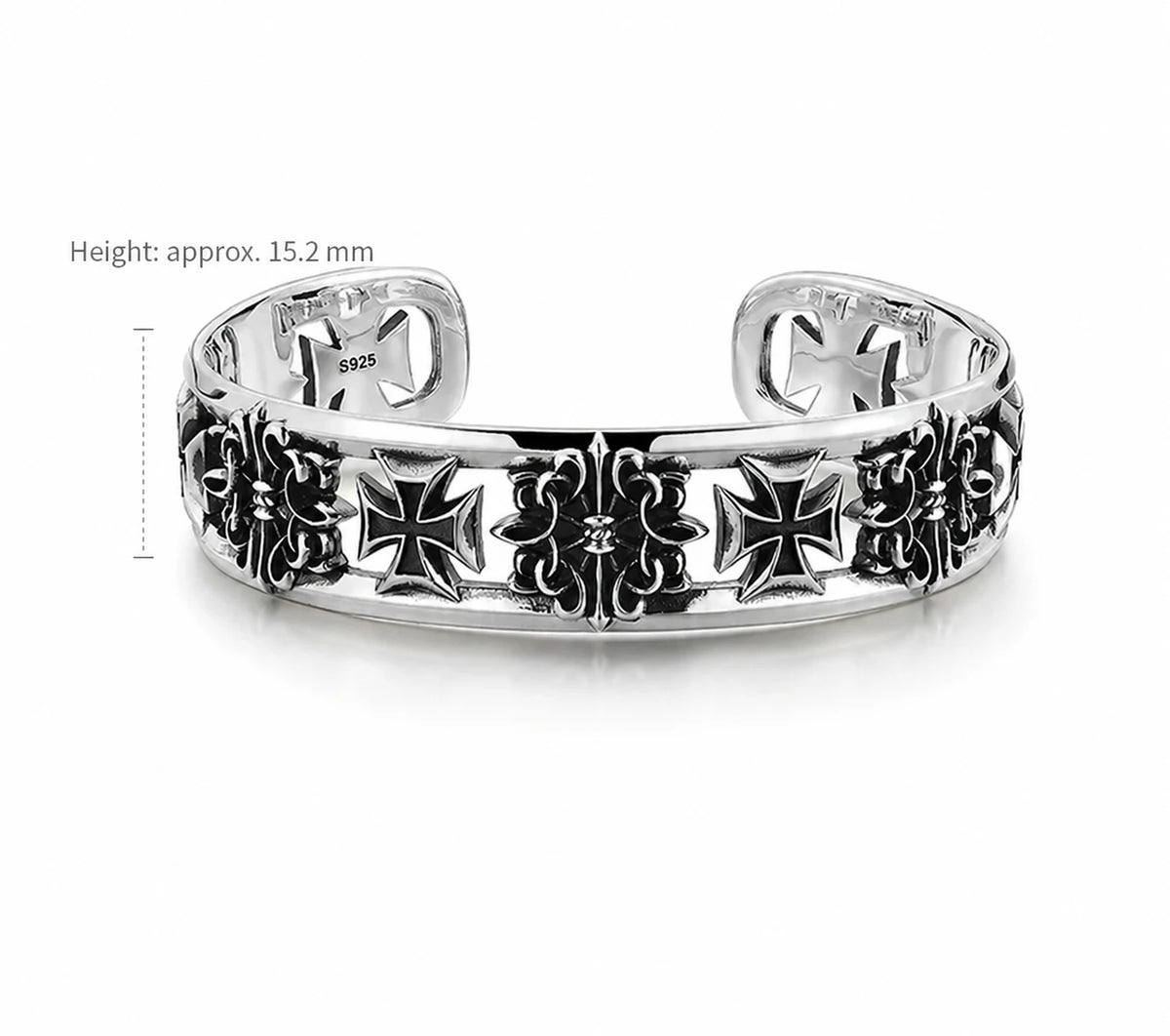 Vintage Cross Sterling Silver Biker Cuff Bracelet – dimensions en