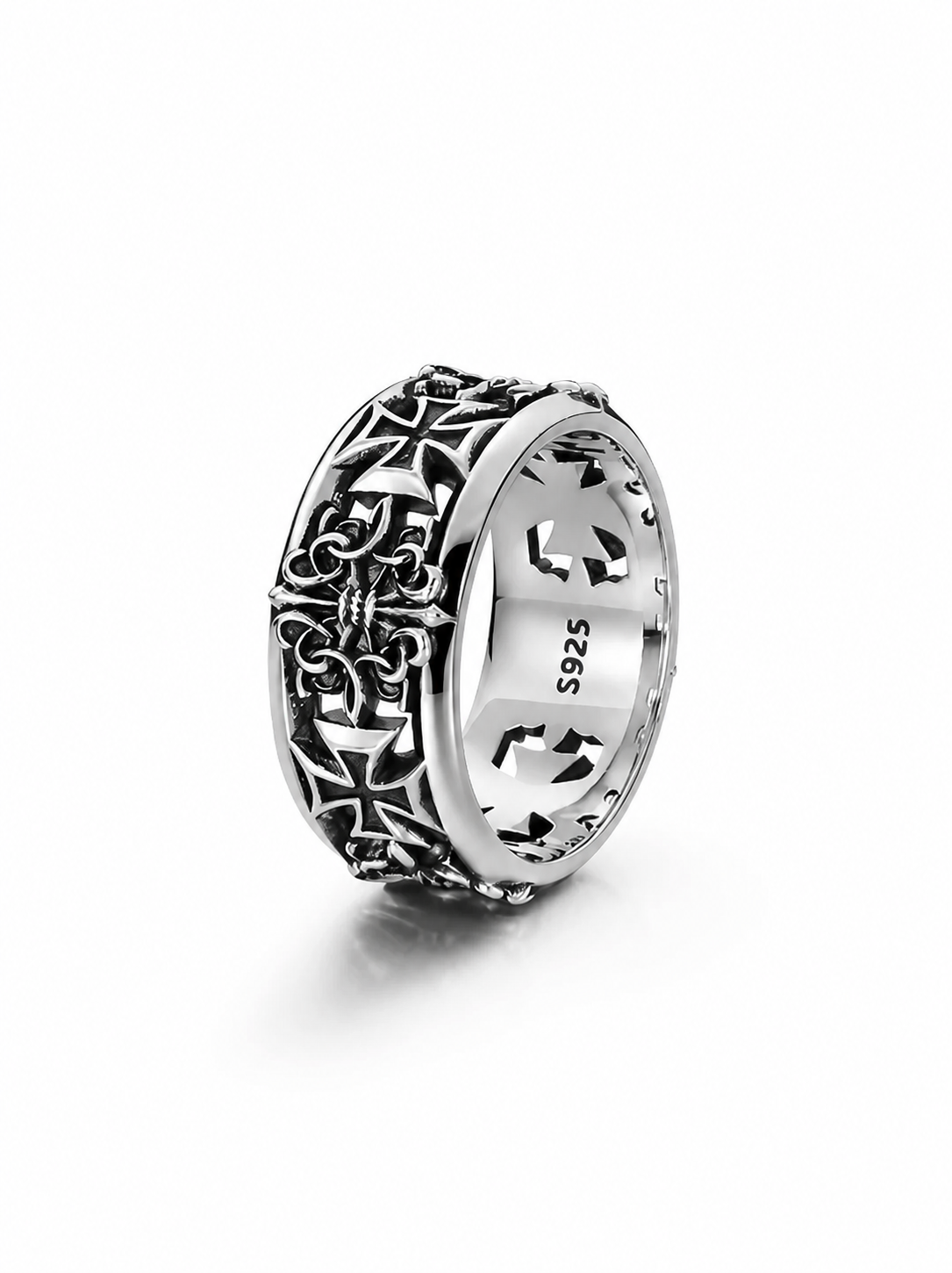 Vintage Cross Sterling Silver Biker Ring - product view
